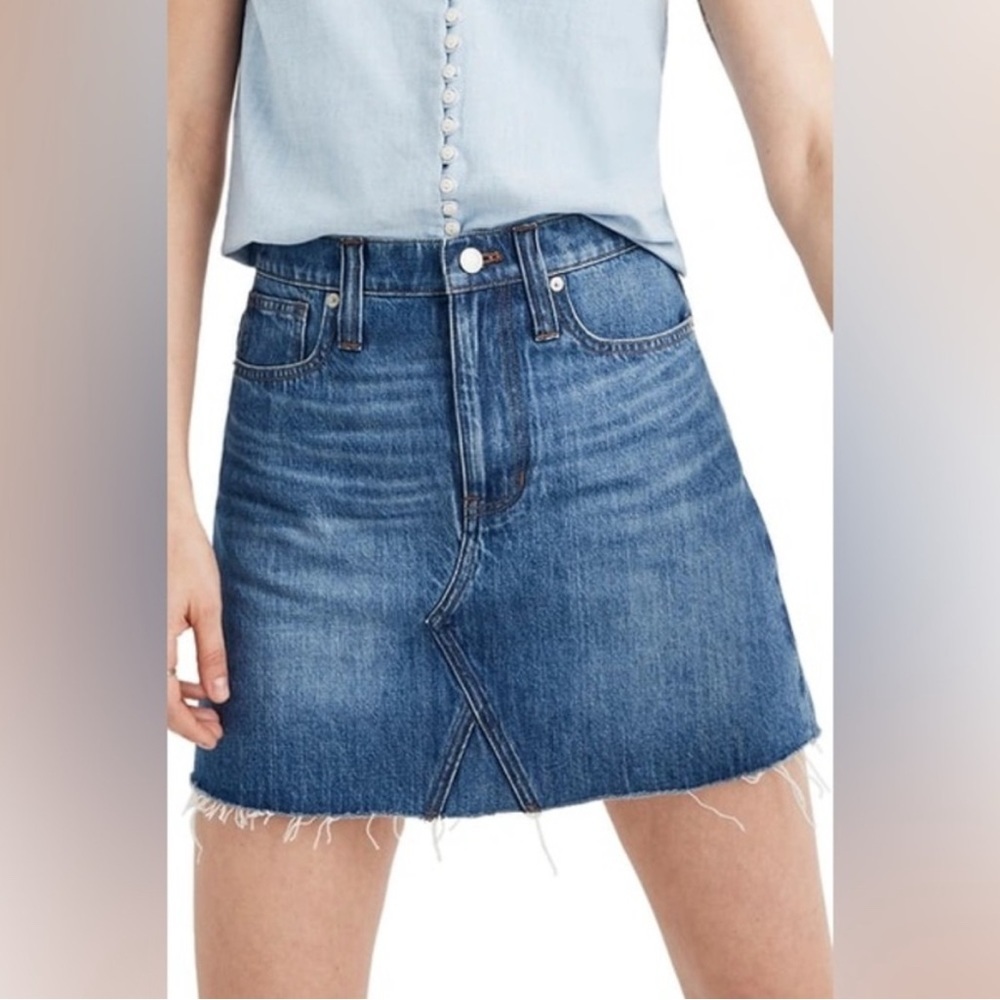 Madewell Rigid Denim A-Line Mini Skirt with Raw Hem Size 25